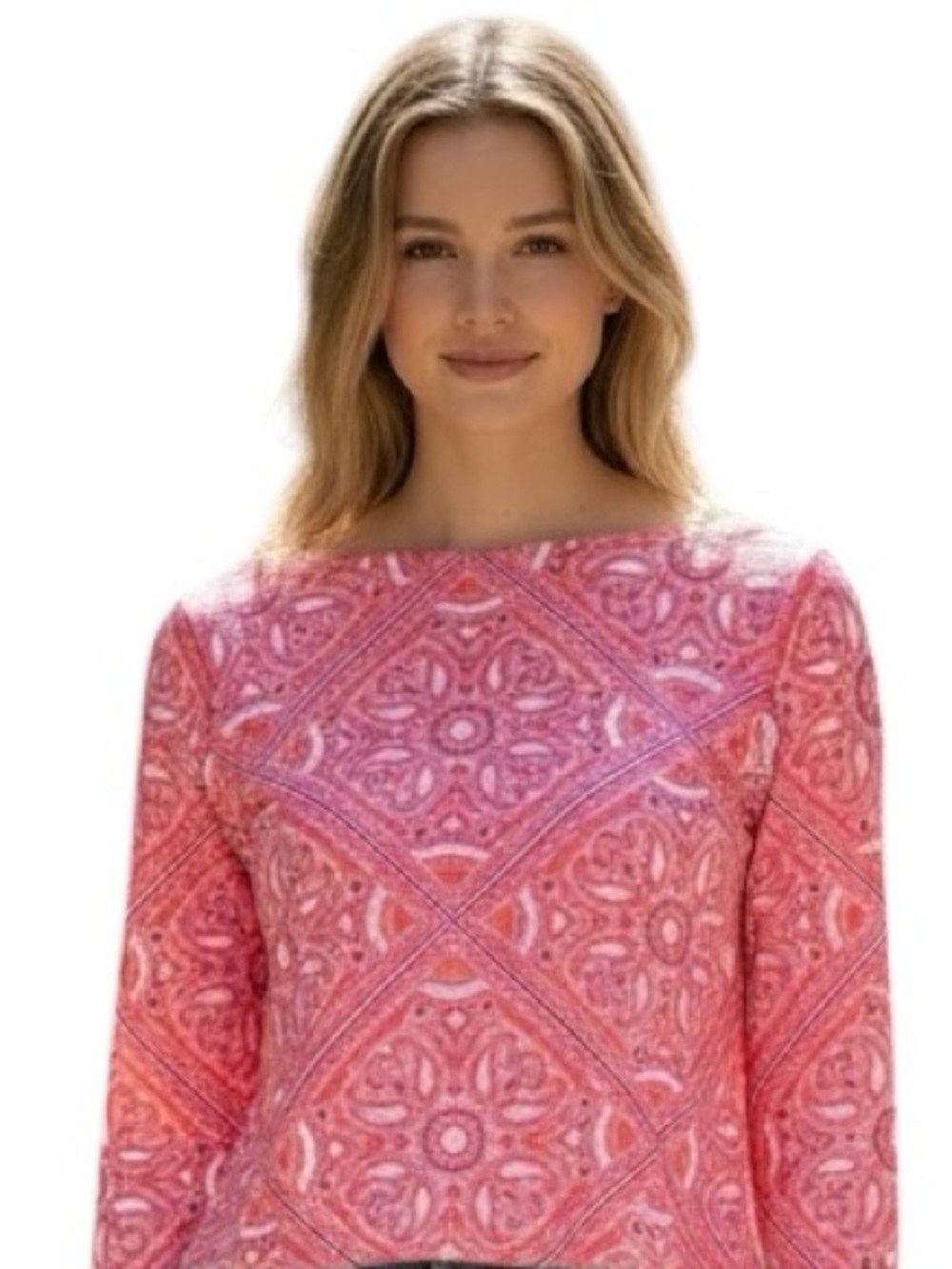 VINEYARD VINES SCARF SANKATY BOATNECK PRINT FORMOSA PINK LONG SLEEVE TOP M